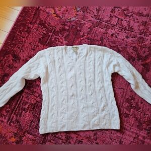 Eddie Bauer White Cotton Cable Knit Sweater S